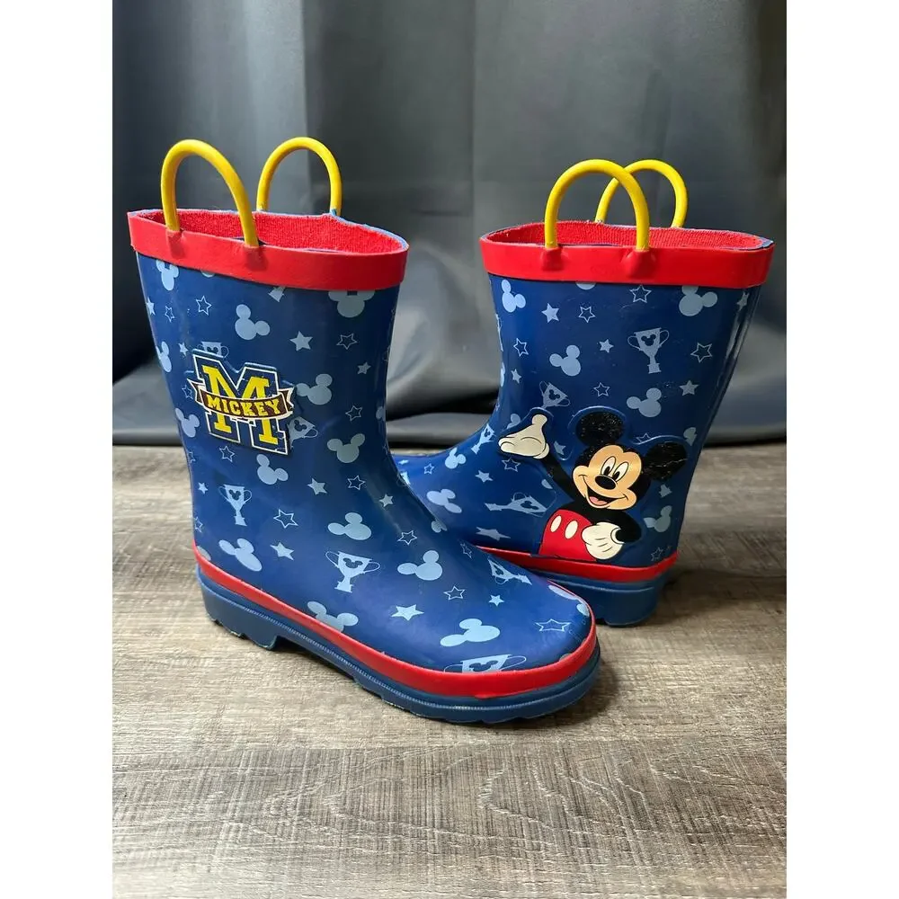 Disney Mickey Mouse Toddler Waterproof Rubber Rain Boots Blue/Red Size 1